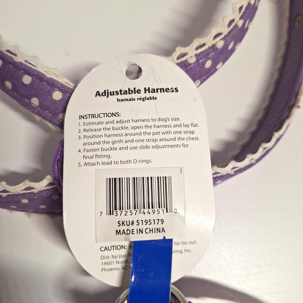X-Small Purple Polka Dot Dog Harness Top Paw Flower Accents 2 Lot Lavender Pearl - Picture 7 of 9